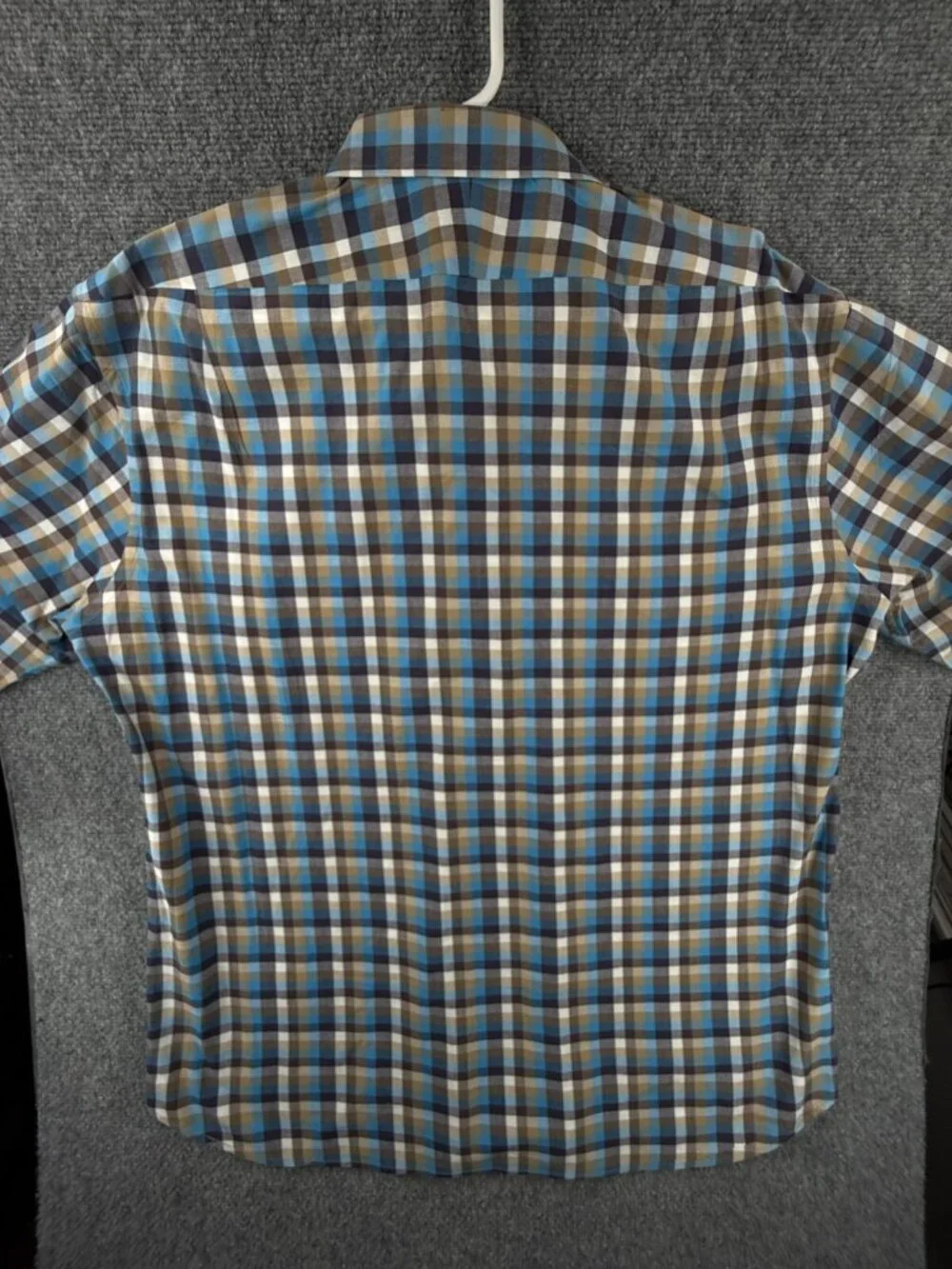 Peter Millar Blue Brown Check Button Up Shirt 2XL Cotton Long Sleeve Woven Adult